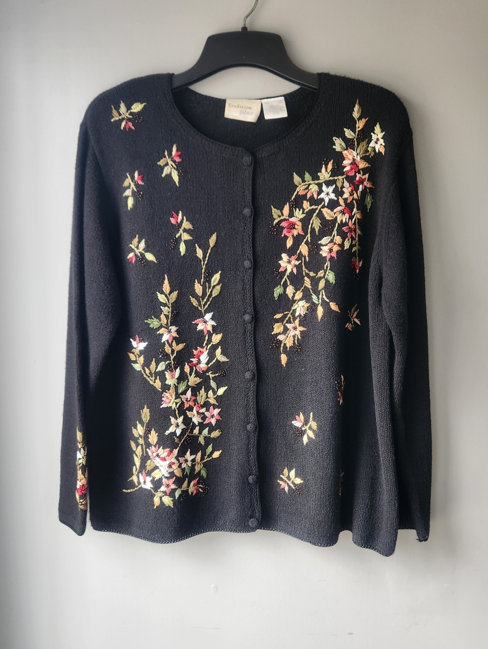 Vintage Tradition Plus Embroidered Beaded Cardigan Sweater